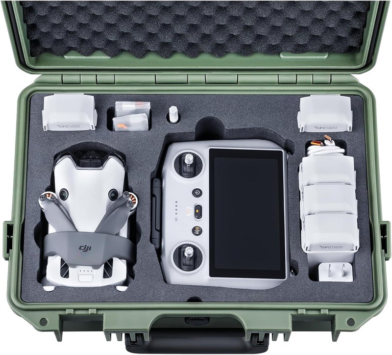 Lykus Titan MM410 Waterproof Hard Case (Green) for DJI Mini 4 Pro/Mini 3/Pro and DJI RC 2/RC/RC-N2/N1, Support 7 batteries and RC lanyard [CASE ONLY] - Image 1